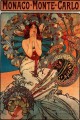 Mónaco Montecarlo 1897 litografía checa Art Nouveau distinta de Alphonse Mucha